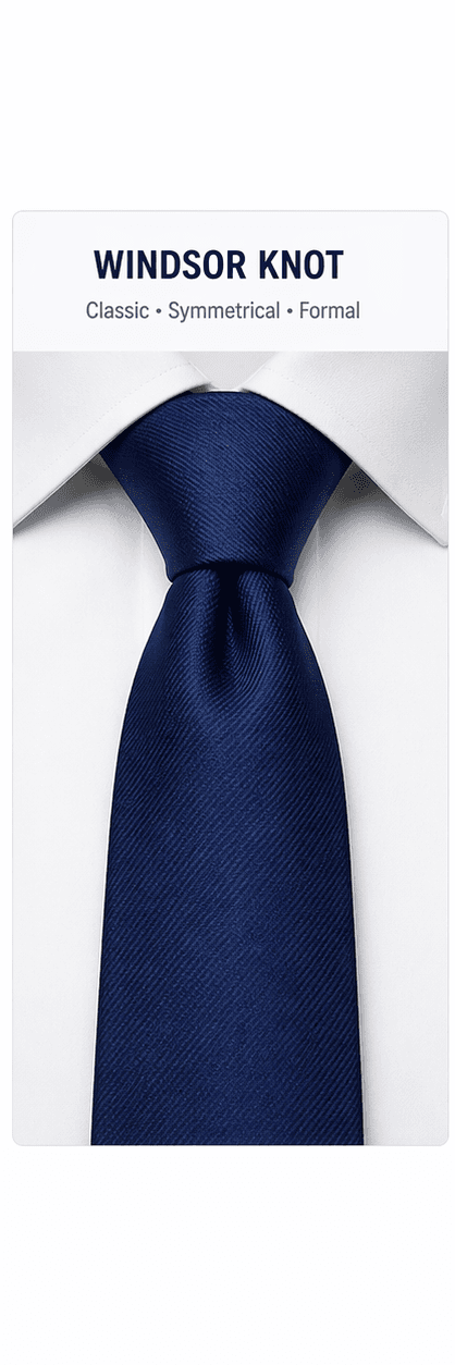 A perfectly tied Windsor knot on a white dress shirt collar